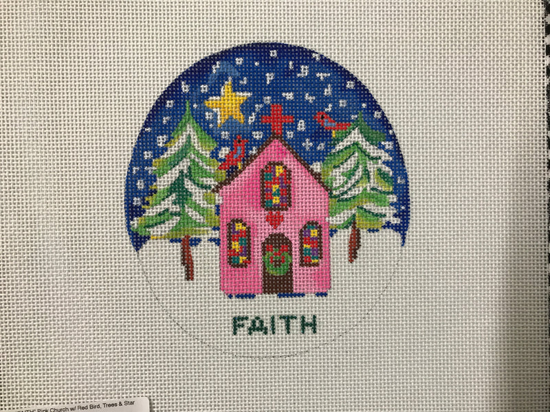 Julia Eves – “FAITH” Pink Church w/ Red Bird, Trees & Star