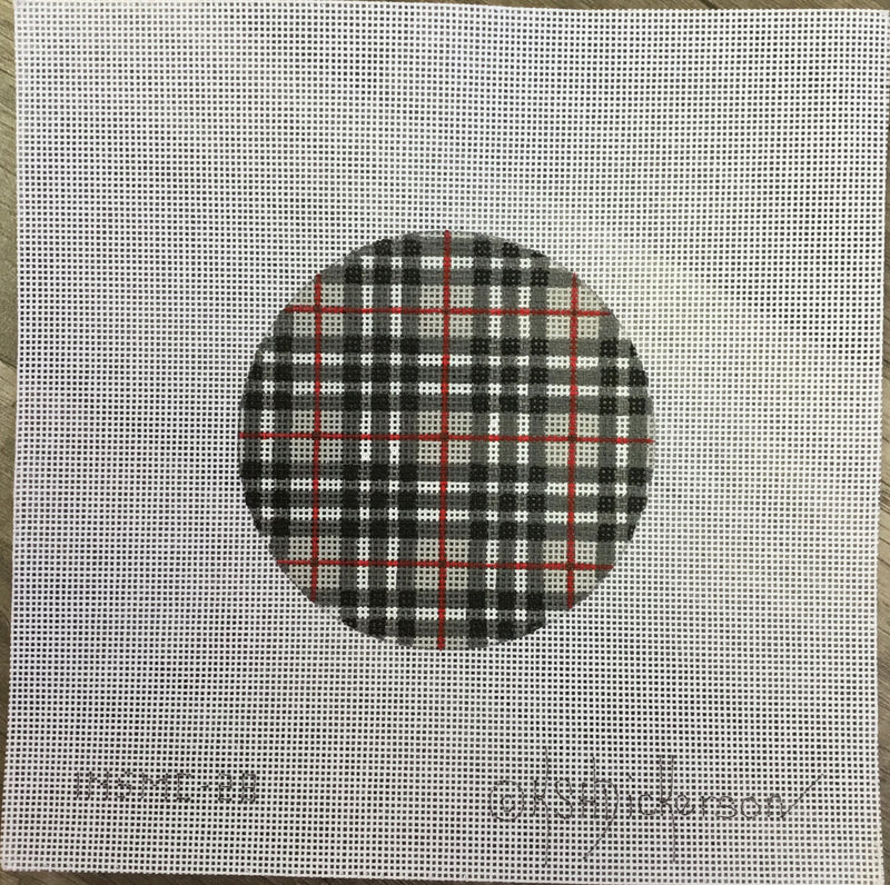 INSMC-28 - Planet Earth & Lee 4” Round – Gentleman’s Plaid – grays, black & red w/ red letter  (specify letter or blank)
