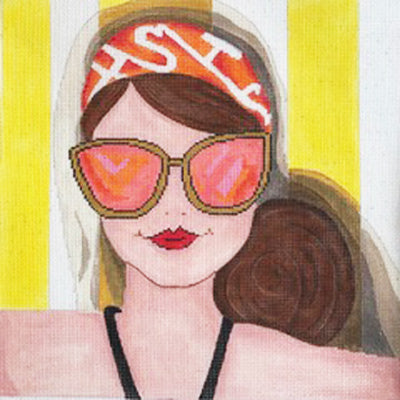 Sunglass lady on yellow/white towel 20006