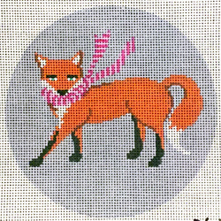 ornament, standing fox with pink scarf 3629