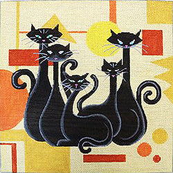 Black cats on orange geometric 40050