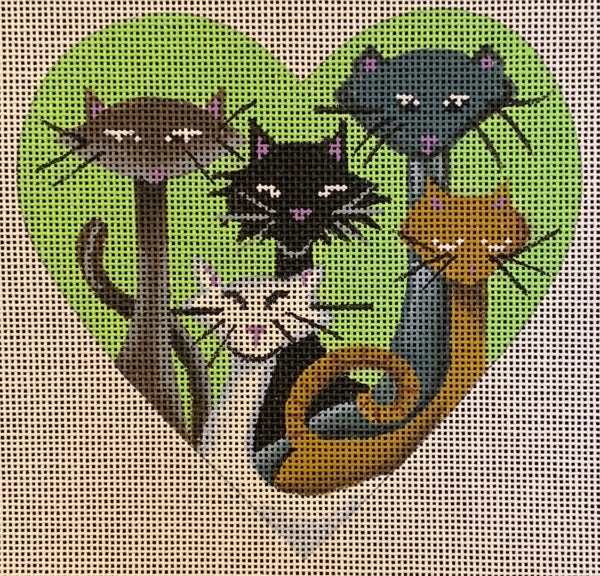 Cats on mini green heart 40052