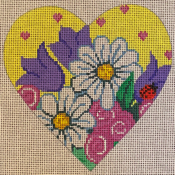 heart, daisies and tulips on yellow 40148