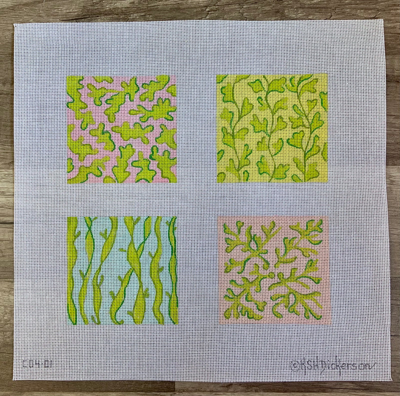CO4-01 - Set of 4 Coasters – Seaweed – greens on pastels