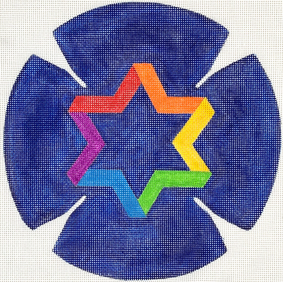 KIP-01: Kippah – Rainbow Star of David – multi on deep blue