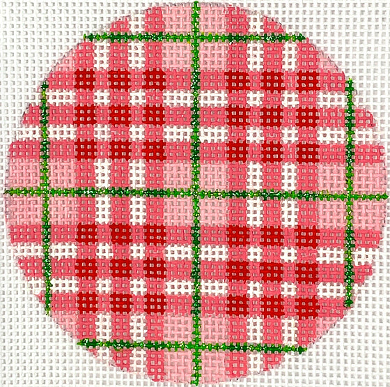 XM-150: Bright Disk Letter – Christmas Plaid –Red & Watermelon Plaid w/ Green Lines