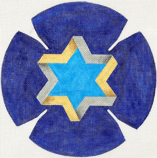 KIP-04: Kippah – Star of David – golds & silvers on deep blue