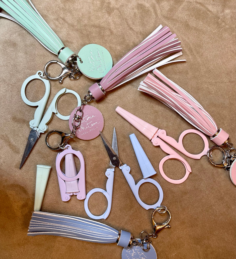 Foldable Scissors with Leather Tassel from Victoria Whitson – BeStitched  Needlepoint