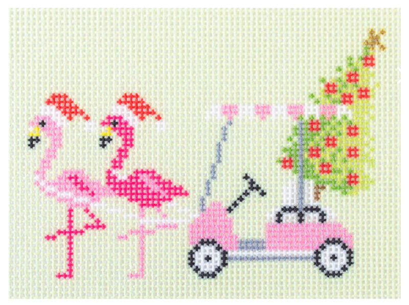 NTG109 Palm Beach Christmas-Golf Cart with Flamingos