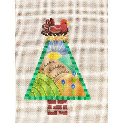 Tree shaped ornament, countryside w/ Hen 85022