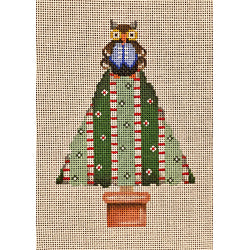 Tree shaped ornament, green stripes with Owl 85030