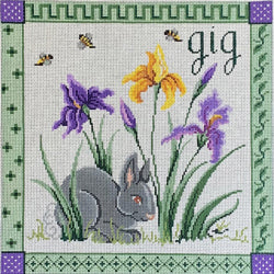 86105-PP - gray bunny, iris, bees and borders