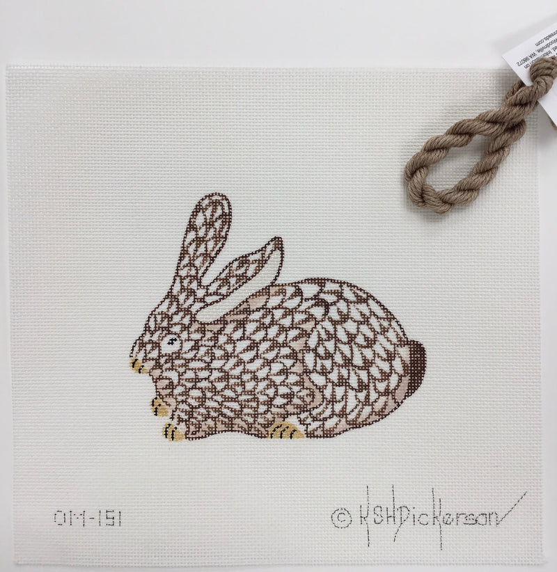 OM-151 - Mini Herend-style Crouching Bunny – brown w/ gold
