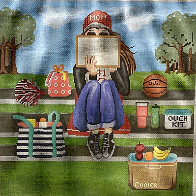 GE-P338 Soccer Mom Stitching Girl Artwork by Gayla Elliott canvas by Alice Peterson Company