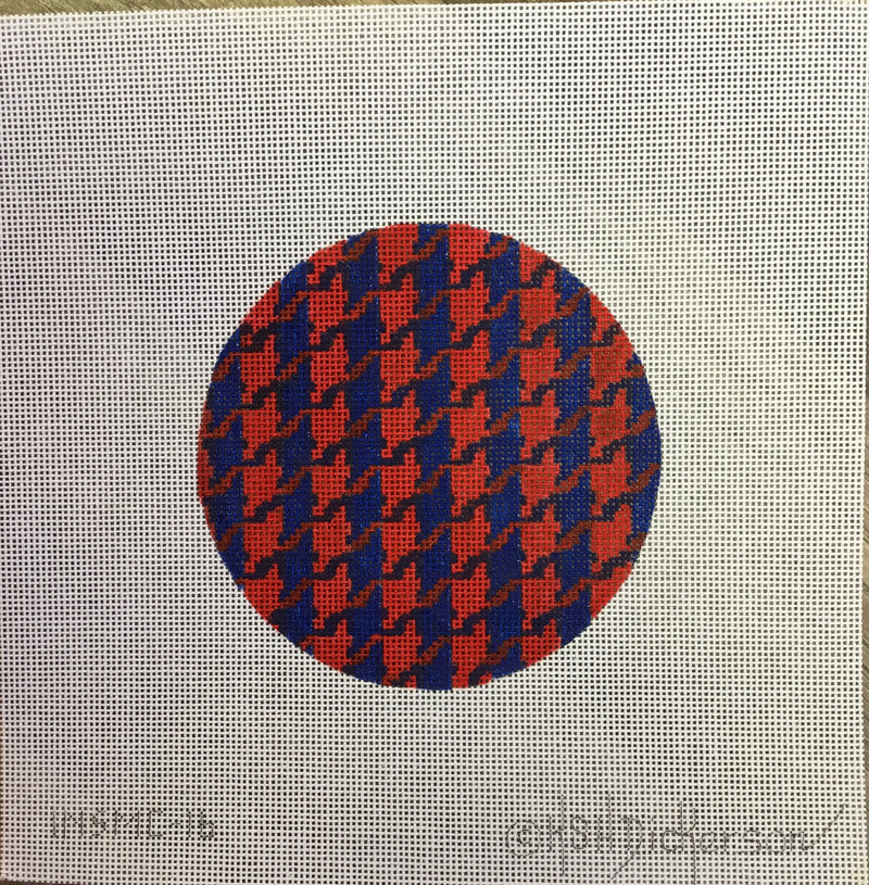INSMC-16 - Planet Earth & Lee 4” Round – Houndstooth – marine blue & red w/ white letter (specify letter or blank)