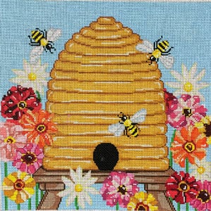 C-521 - Bee Skep with Zinnias