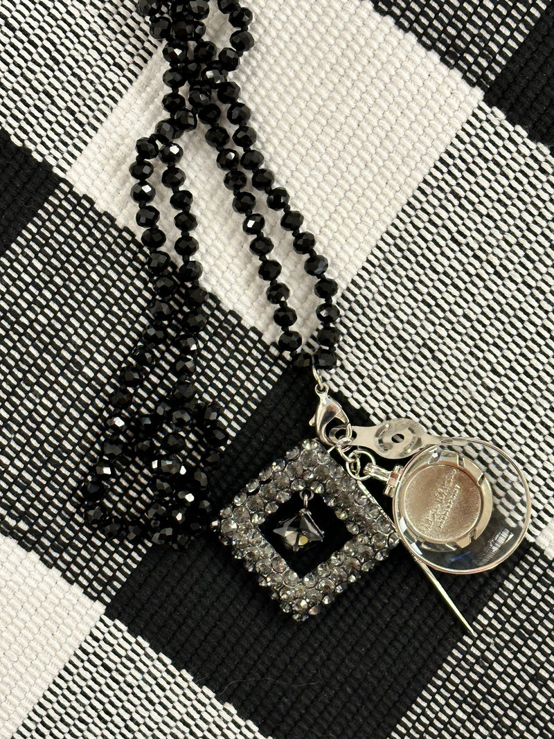 Black Diamond Shaped with center stone dangling - Needlepoint Tools Necklace