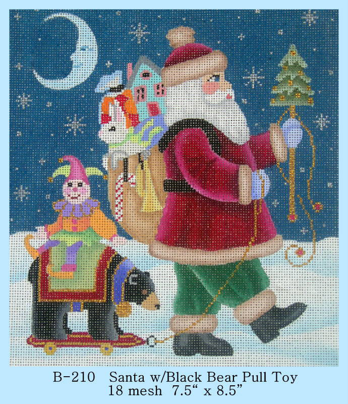 Santa w/Black Bear Pull Toy