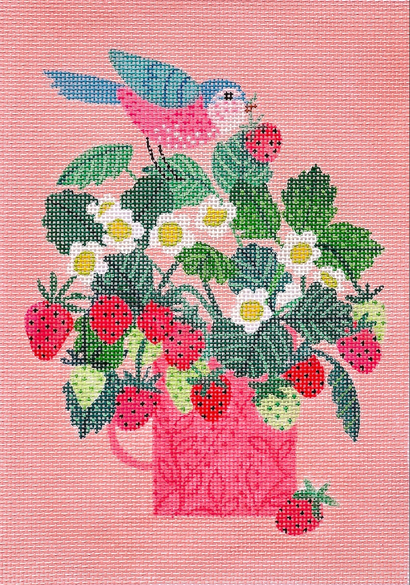 RJ-PL-07 Strawberry Plant in Pink Mug with Bird