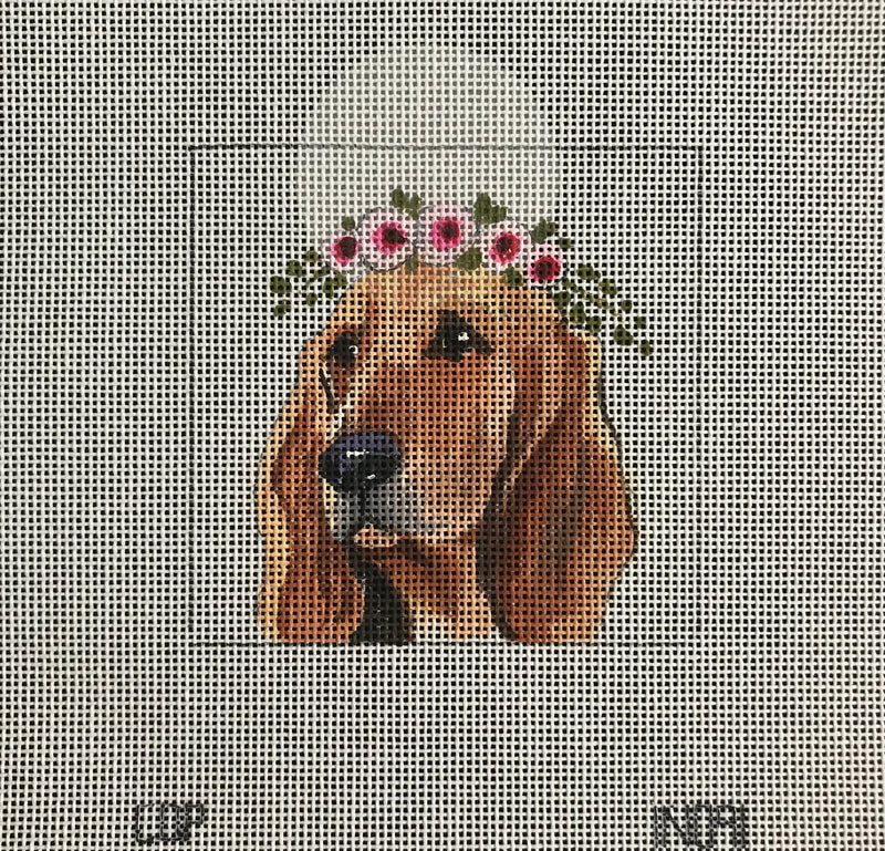 Bloodhound with Floral Crown