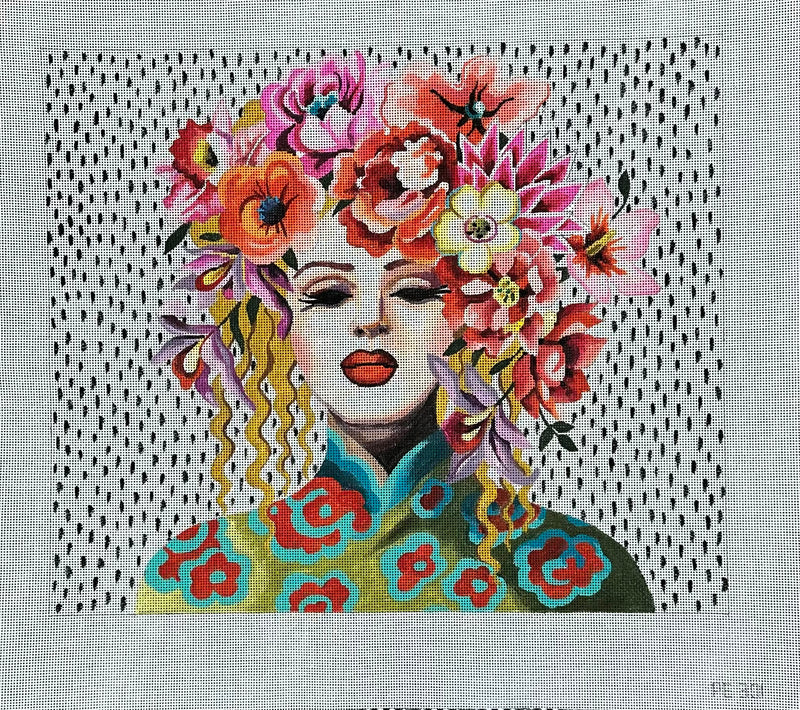 PE301 - Floral Headdress Lady on Spotted Background