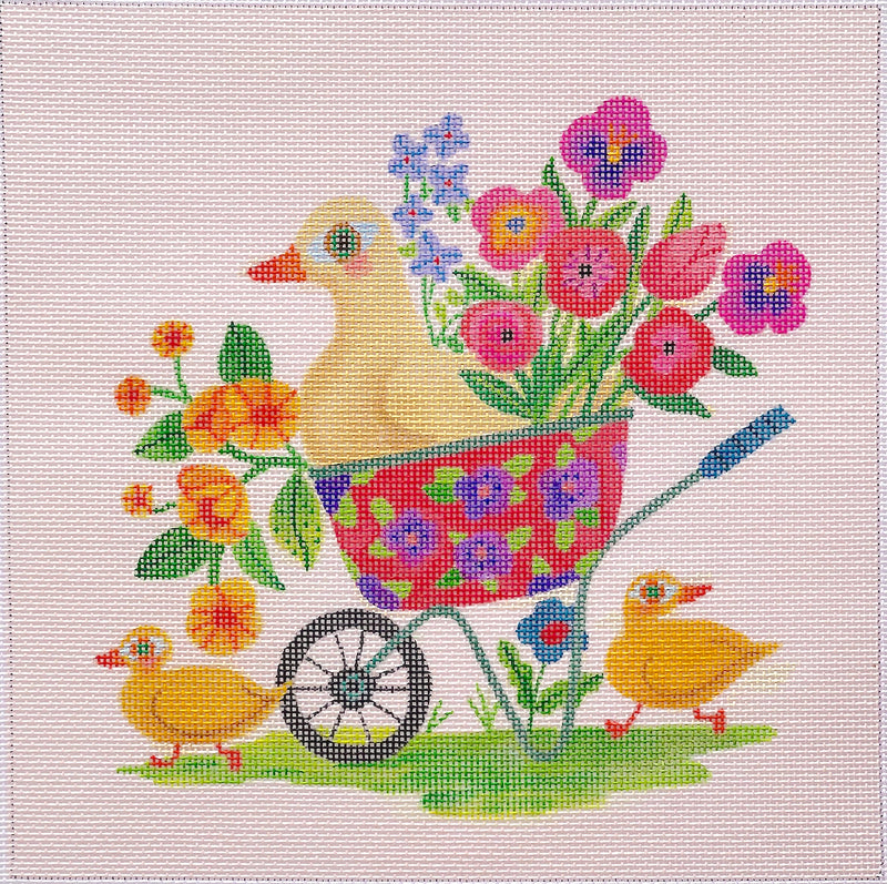 SHS-PL-11 Spring Wheelbarrow with Duck and Flowers