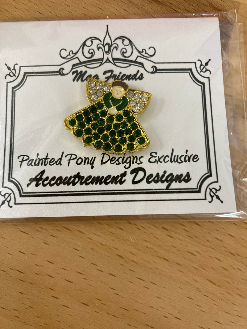 Accoutrement Designs Painted Pony Angel Green w/white wings Rhinestone