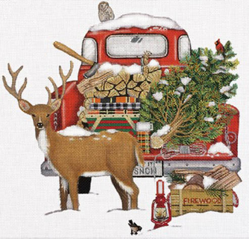 Red Snow Truck w/Deer