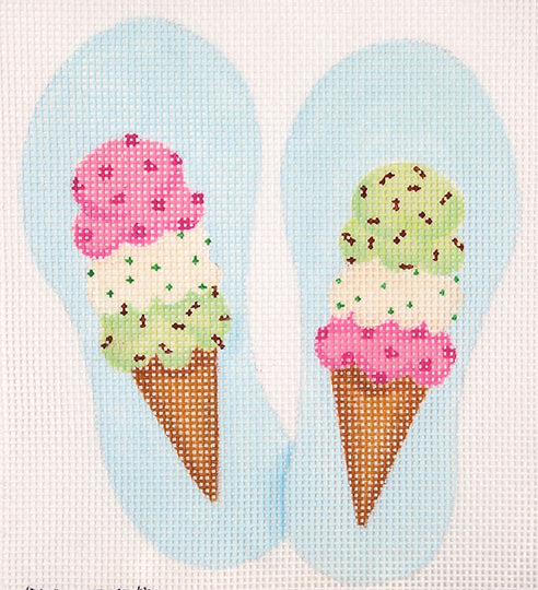 OM-239 - Mini Flip Flop – Ice Cream Cones – pinks, greens & tans on Sky (stitch guide available)