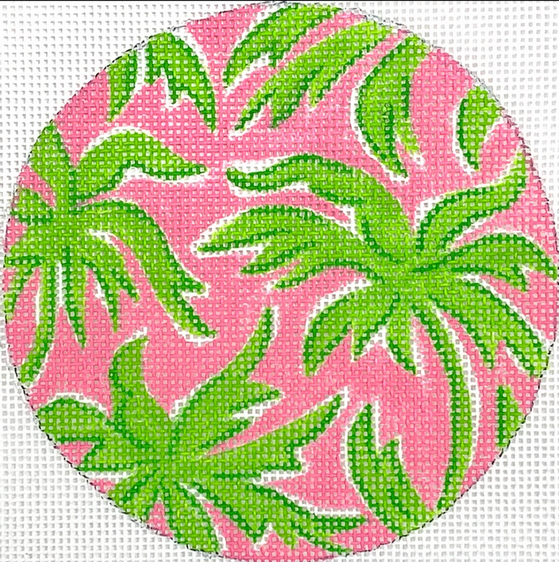 INSMC-39 - Planet Earth & Lee 4” Round – Lilly inspired Palm Trees – greens on hot pink