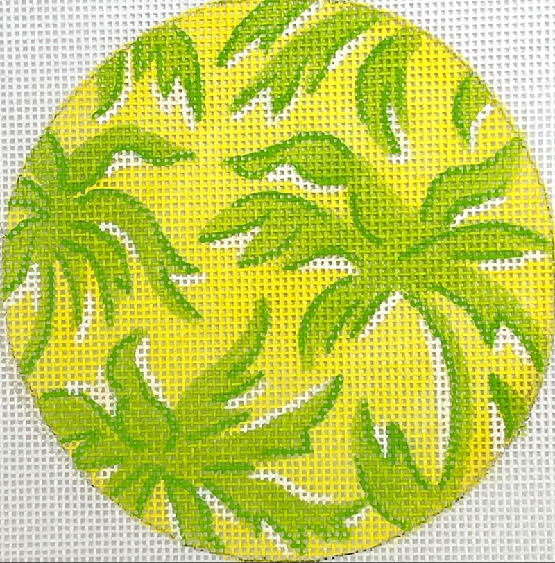 INSMC-38 - Planet Earth & Lee 4” Round – Lilly inspired Palm Trees – greens on lemon yellow
