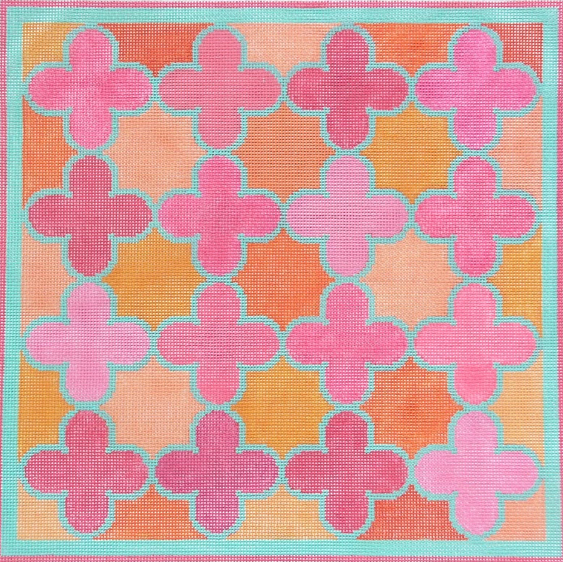 PL-139 - Moroccan Tiles – Quatrefoils in pinks, oranges w/ turquoise (stitch guide in notebook)