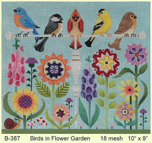 Birds in Flower Garden