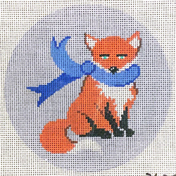 ornament, sitting fox with blue scarf 3628