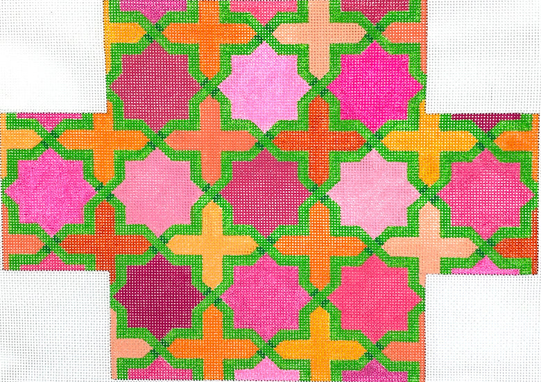 BR-32: Brick – Moroccan Tiles – pinks & oranges with greens