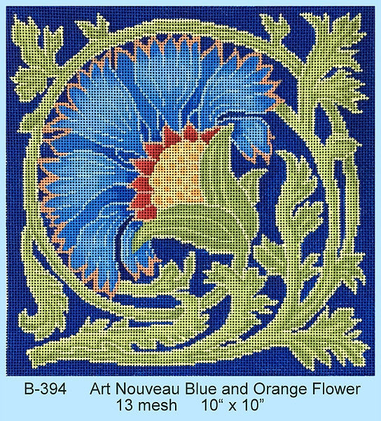Art Nouveau Blue and Orange Flower