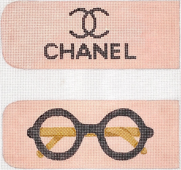 EGC-54H: Glasses Case – Chanel w/ Logo & Signature Round Glasses on peach (half-size)