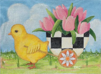 Chick Pulling Checkered Egg Basket