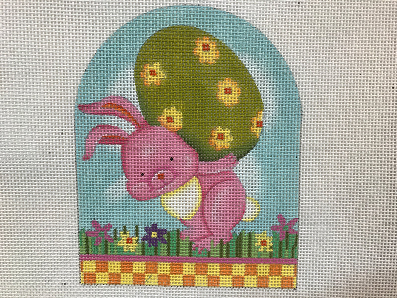 Pink Bunny w/Green Flower Egg by Debbie Mumm