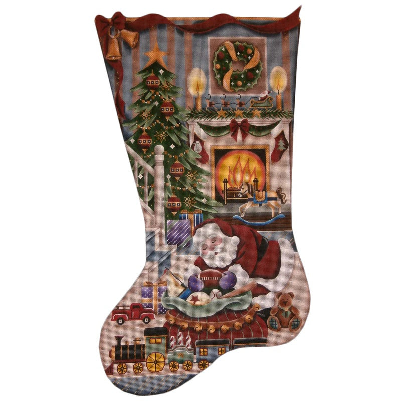 Christmas by the fire, boy Stocking 1394b