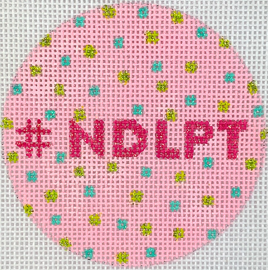 INSL3-50: Planet Earth & Lee 3” Round – #NDLPT – light pink w. lime & turquoise dots & fuchsia letters