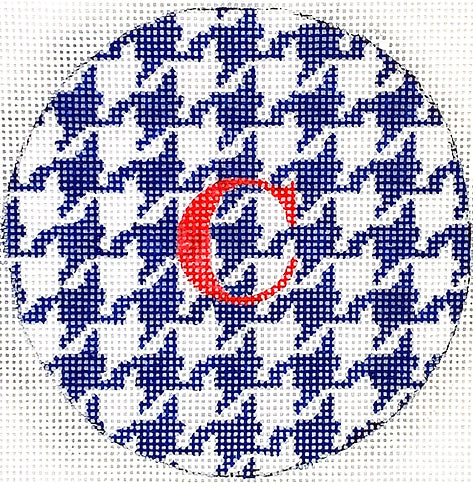 INSMC-23: Planet Earth & Lee 4” Round – Houndstooth – marine blue & white w/ fuchsia letter (specify letter or blank)