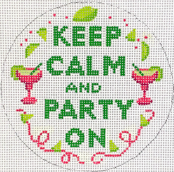 INSMC-57: Planet Earth & Lee 4” Round – Keep Calm & Party On – pink & green