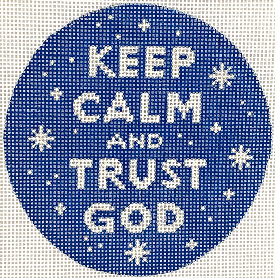 INSMC-58: Planet Earth & Lee 4” Round – Keep Calm & Trust God – sparkly white on navy