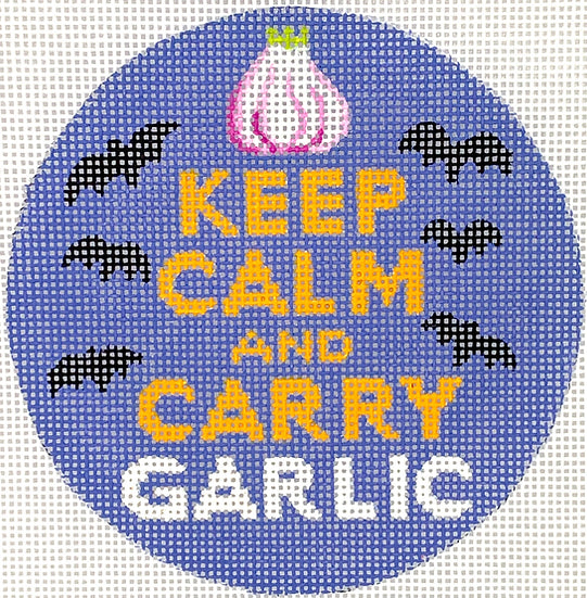 INSMC-65: Planet Earth & Lee 4” Round – Keep Calm & Carry Garlic (Halloween) – multi on orange