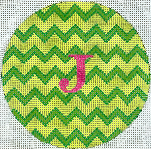 INSMC-86: Planet Earth & Lee 4” Round – Zigzag – limes w/ hot pink letter (specify monogram or blank)
