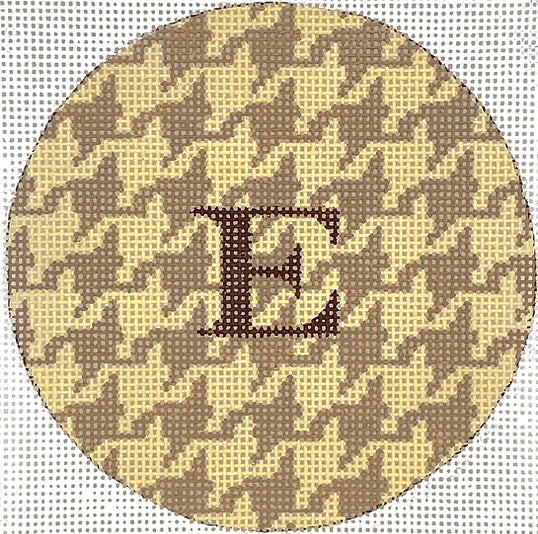 INSMC-87: Planet Earth & Lee 4” Round – Houndstooth – tans w/ brown letter (specify monogram or blank)