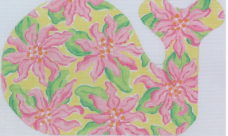 Medium Whale - Lilly Dahlias - pink & greens on lemon