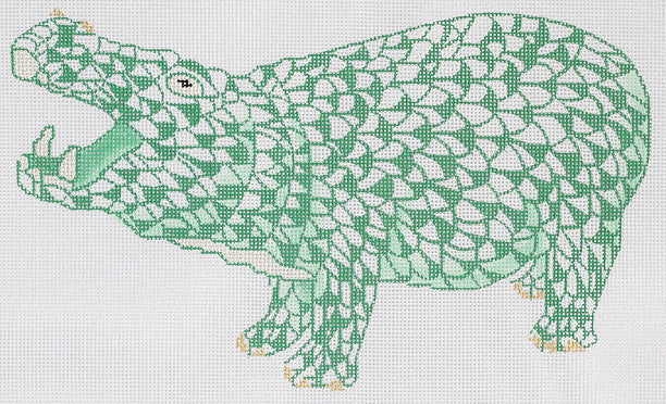 Herend Inspired Fishnet Hippo - Emerald Green w/ Gold